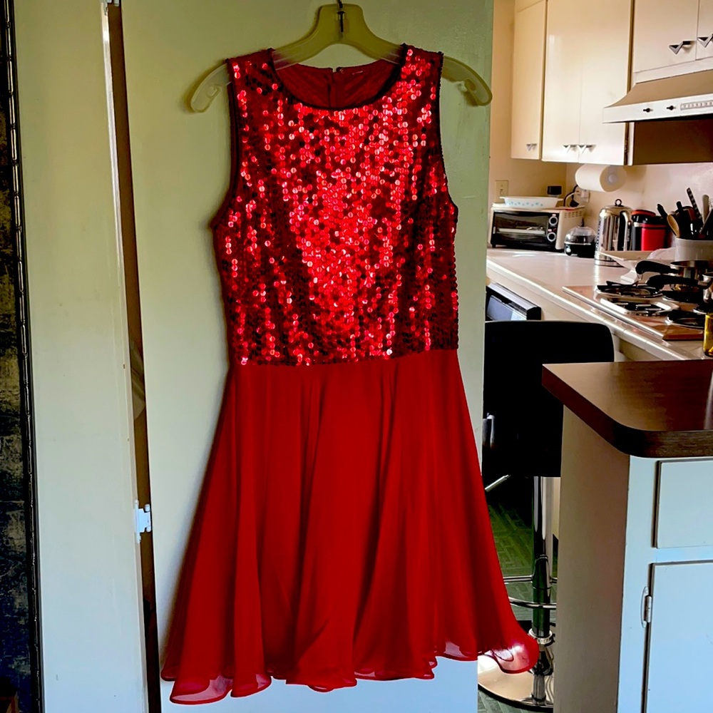 Red sequin party dress perfect for Holidays.